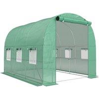 Outsunny Walk-in Greenhouse with Shelves, Polytunnel Greenhouse with Roll-Up Door, 6 Mesh Windows,198 x 275 x 191 cm, Green