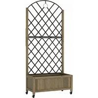 Outsunny Raised Garden Bed with Metal Trellis, Wooden Elevated Planter Box w/Lockable Wheels, Outdoor Raised Planter, Carbonised