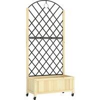 Outsunny Raised Garden Bed with Metal Trellis, Wooden Elevated Planter Box with Lockable Wheels, Outdoor Raised Planter, Natural