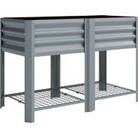 Outsunny Raised Garden Bed with Storage Shelf Steel Elevated Planter Box with Legs for Outdoor Vegetables Flowers