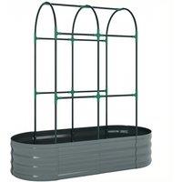 Outsunny Galvanised Raised Garden Bed with Arched Trellis, 4 x 2 x 4.6ft Metal Raised Bed for Garden with Open Bottom, Dark Grey