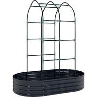 Outsunny Galvanised Raised Garden Bed with Arched Trellis, 5 x 3 x 6ft Metal Raised Bed for Garden with Open Bottom, Dark Grey