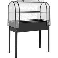 Outsunny Raised Planter with Flip-Up Greenhouse Cover, Metal Raised Garden Bed on Legs with Drainage Hole, Black