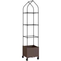 Outsunny Raised Garden Bed with Trellis, Tomato Cage with Lockable Wheels, Self Watering Planter Box with Drainage Holes, Brown