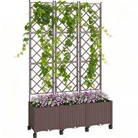 Outsunny Plastic Raised Planter with Trellis, Self Watering Raised Bed for Garden with Wheels, Drainage Holes and Plugs