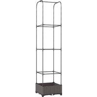 Outsunny Raised Garden Bed with Trellis, Plastic Planter Box with Drainage Holes, Drain Plugs and Water Reservoirs