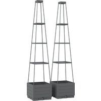 Outsunny 2 Pack Raised Garden Bed with Trellis, Plastic Outdoor Planter Box with Removable Drainage Tray