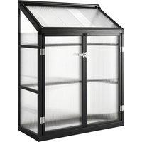 Outsunny Polycarbonate Greenhouse with Hinged Door, Top Vent, Lean-to Green House, Walk-in Greenhouse, 4 x 2ft, Black