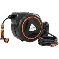 Outsunny 23+2m Retractable Hose Reel Wall Mounted with Auto Retraction, Self-Locking, Slow Return System, 12-Pattern Nozzles