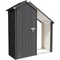 Outsunny 2 in 1 Galvanised Steel Firewood Shed, Outdoor Log Storage Shed with Tool Cabinet and Firewood Rack, Dark Grey