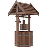 Outsunny Wood Wishing Well for Outside with Hanging Bucket, Wishing Well Planter with Drain Hole for Garden Patio, Carbonized