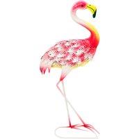 Outsunny Flamingo Garden Statue Ornament, Metal Bird Art Outdoor Statue, Standing Garden Sculpture Gift with Ground Stakes for Pond Landscape Decoration, Pink