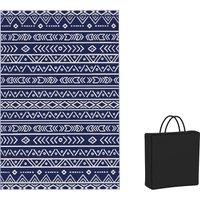 Outsunny Reversible Outdoor Rug with Carry Bag, Waterproof Plastic Straw Mat for Garden, Deck, RV, Picnic, Beach, Camping, 182 x 274cm, Dark Blue and White