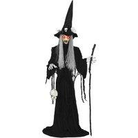 Outsunny 170 cm Life Size Halloween Animated Standing Witch & Staff with Glowing LED Eyes, Spooky Witch Scary Halloween Decorations, Battery Operated, Indoor Party Props