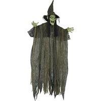 Outsunny 170 cm Life Size Hanging Halloween Animated Witch with Glowing LED Eyes, Spooky Witch Scary Halloween Decorations, Battery Operated, Indoor Party Props