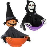 Outsunny 2pcs Animated Halloween Skull Bowl, Skeleton Ghost Skull Candy Dish with LED Eyes, Moving Body and Creepy Sound for Party Decoration, Festival Haunted Houses