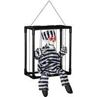 Outsunny Halloween Animated Hinging Skeleton Prisoner in Cage with Glowing LED Eyes, Spooky Skeleton Scary Halloween Decorations, Battery Operated, Indoor Party Props