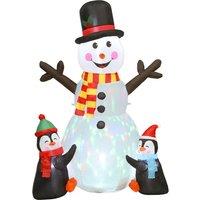 Outsunny 6FT Christmas Inflatables Snowman & Penguins with Built-in LED Lights and Flashing Projector Light, Blow Up Christmas Inflatable Decoration for Indoor Outdoor Decor, Garden