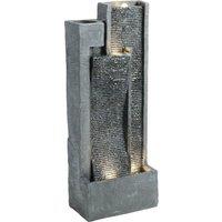 Outsunny Water Feature with LED Lights and Planter, 3-Tier Garden Water Fountain with Pump, Resin Waterfall Feature, Dark Grey