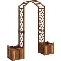 Outsunny Wooden Garden Arch with 2 Planter Boxes, Outdoor Rose Arch Trellis for Climbing Vines, Carbonised