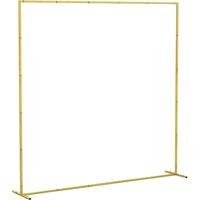Outsunny Wedding Arch Backdrop Stand, Square Metal Arch Frame with U-shaped Stakes, Gold Wedding Arch, 6.6 FT