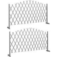 Outsunny 2 Pack Expanding Fence Panels, Wooden Freestanding Garden Fence with Stable Feet, 180 x 30 x 103cm, Dark Grey