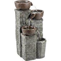 Outsunny 4-Tier Outdoor Fountain, Cascading Waterfall, Garden Fountain with LED Lights, Adjustable Flow, Grey and Rustic Brown