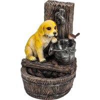 Outsunny Garden Water Feature with 3-Tier Rustic Puppy Design, Freestanding Resin with LED Lights, Adjustable Flow, Rustic Brown