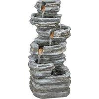 Outsunny Outdoor Fountain, 6-Tier Cascading Waterfall Feature with LED Lights, Resin Freestanding Garden Fountain, Grey
