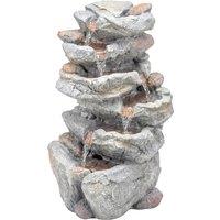 Outsunny Outdoor Water Fountain with 6-Tier Rock Style, Cascading Waterfall Feature with LED Lights, Adjustable Flow, Grey