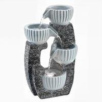 Outsunny 4-Tier Bowl Water Feature, Indoor Outdoor Garden Water Fountain with Pump and LED Lights, Resin Cascading Waterfall