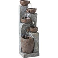 Outsunny Outdoor Fountain with 5-Tier, Garden Fountain with LED Lights, Adjustable Flow, Grey and Rustic Brown
