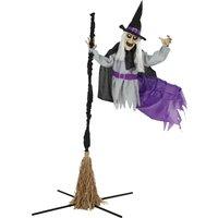 HOMCOM 200cm Life Size Animated Flying Witch Halloween Decorations Outdoor Indoor, Scary Halloween Animatronics Decor