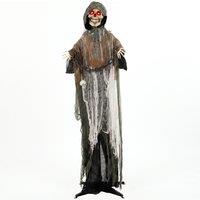 HOMCOM 170cm Animated Grim Reaper, Life-Size Halloween Animatronic with Moving Hands/Head, Glowing Eyes, Creepy Sound