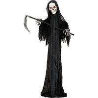 HOMCOM 183cm Life Size Animated Grim Reaper Halloween Decoration, Scary Halloween Animatronics Decor with Sound Touch Activated