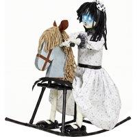 HOMCOM Animated Halloween Girl Riding Horse, Halloween Animatronics with Creepy Rhymes, Glowing Eyes, Sound/Touch Activated