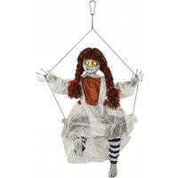 HOMCOM 80 cm Halloween Animated Hanging Creepy Girl on Swing Decoration, Kicking Legs, Sound and Touch Activated