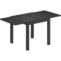 Outsunny Extending Garden Table for 4-6, Aluminium Outdoor Dining Table with Faux Wood Slatted Top, Black