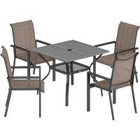 Outsunny 5 Pieces Outdoor Dining Set for 4, Garden Table and Stackable Chairs with Breathable Mesh Seat, Grey and Khaki