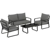Outsunny 4 Piece Garden Furniture Set, Outdoor Sofa Set with Loveseat, 2 Armchairs, Coffee Table and Cushions