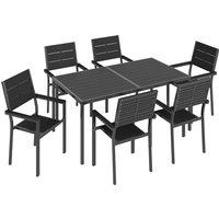 Outsunny 7 Pieces Outdoor Dining Set, Patio Table and Chairs for 6, Garden Dining Furniture Set with Slatted Tabletop