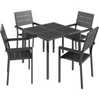 Outsunny 5 Pieces Garden Dining Set, Garden Table and Chairs Set for 4 with Square HDPE Table and Chairs with Armrests, Black