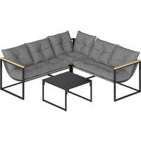 Outsunny 4 Piece Garden Furniture Set with Thick Cushions and Coffee Table, Patio Conversation Set for Porch, Balcony, Deck, Grey