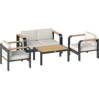 Outsunny 4 Seater Aluminium Garden Furniture Set, Olefin Cushions, Garden Sofa Set with Loveseat, Armchairs, Table, Beige