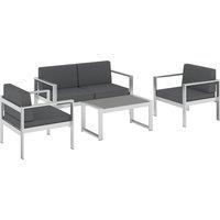 Outsunny 4 Seater Garden Furniture Set, Extra Wide Deep Garden Sofa Set with Olefin Cushions, Brushed Aluminium Frame, Dark Grey