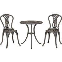 Outsunny Outdoor Bistro Set for 2 Cast Aluminium Patio Furniture with Round Table Umbrella Hole Brown