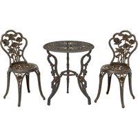 Outsunny Outdoor Bistro Set Vintage Rose Design Patio Furniture Set with Round Table and 2 Chairs Metallic Finish