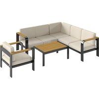 Outsunny 3 Pieces Garden Furniture Set with L-Shaped Sofa, Armchair and Coffee Table, Aluminium Garden Corner Sofa Set