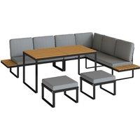 Outsunny Patio Furniture Set Modular Garden Sofa Set 6 Pieces with Dining Table for Outdoor Patio Grey