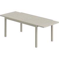 Outsunny Extending Garden Table, Aluminium Outdoor Dining Table for 8-10 with Wood-Like Grained Surface, Light Grey Wood Effect